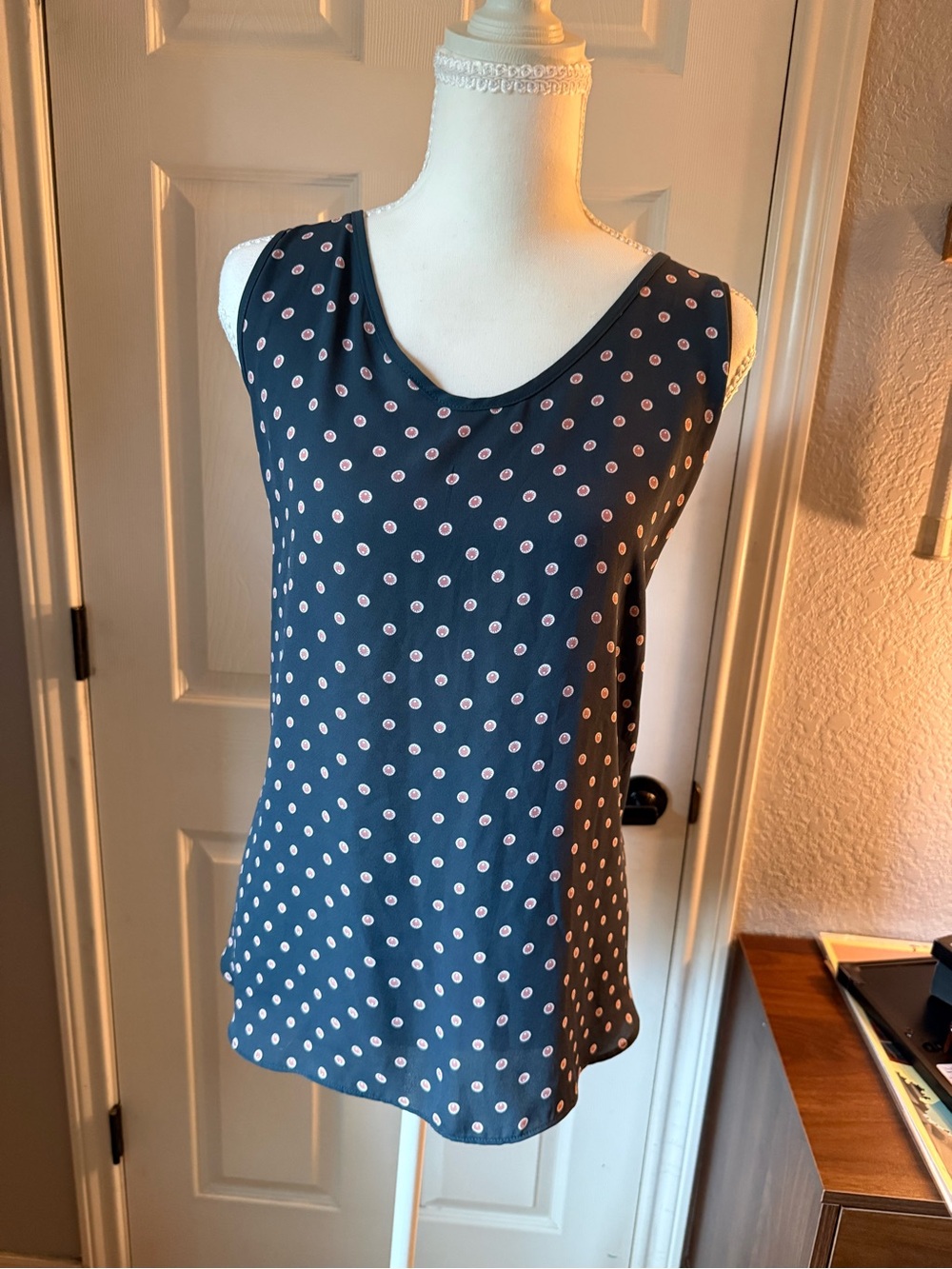 LOFT Grey Tank Top with Pink Polka Dots
